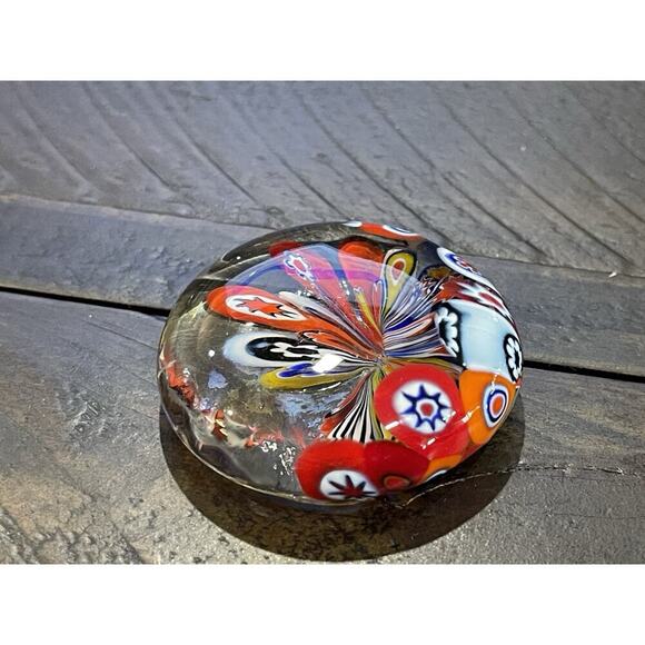 Vintage Murano Style Art Glass Millefiori Paper Weight Colorful Small Oval - Picture 7 of 7